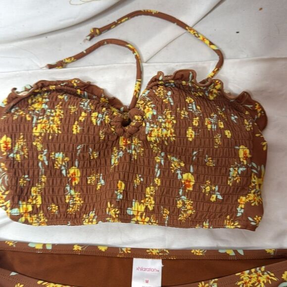 Xhilaration Floral Brown/yellow Bikini Set. Size Medium. - Picture 4 of 9